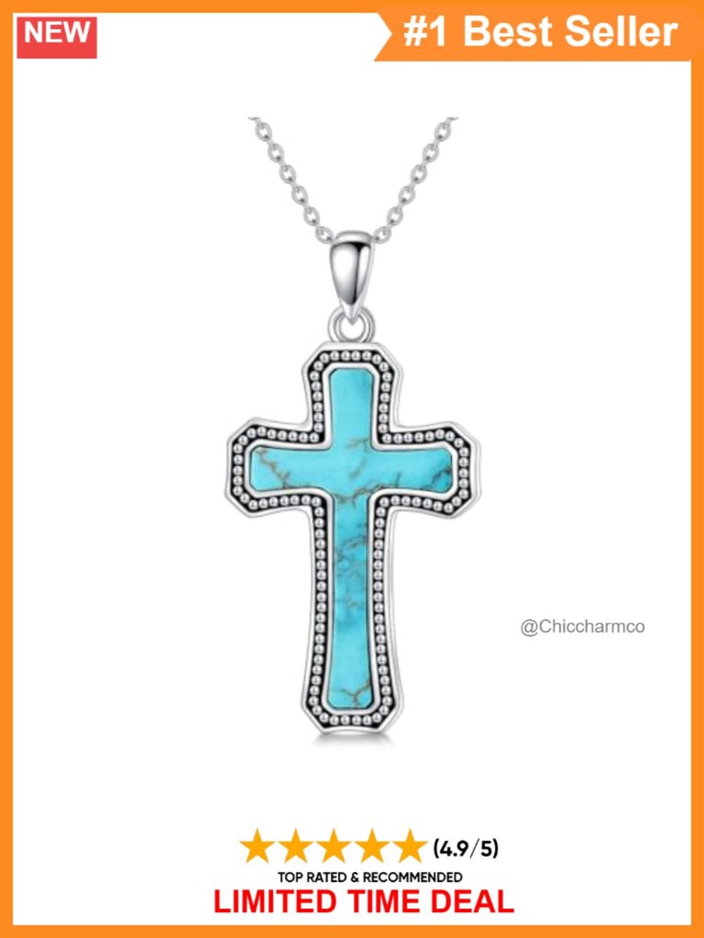 925 Sterling Silver Cross Necklace Turquoise Gemstone Pendant 18in Cable Chain